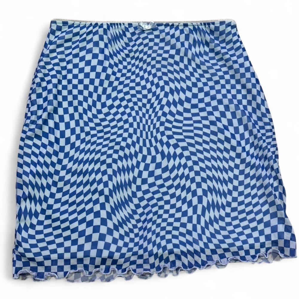 Wild Fable Blue and White Ruffled Pencil Mini Skirt